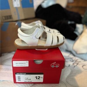 See Kai Run White Leather Sandals with Velcro Closure